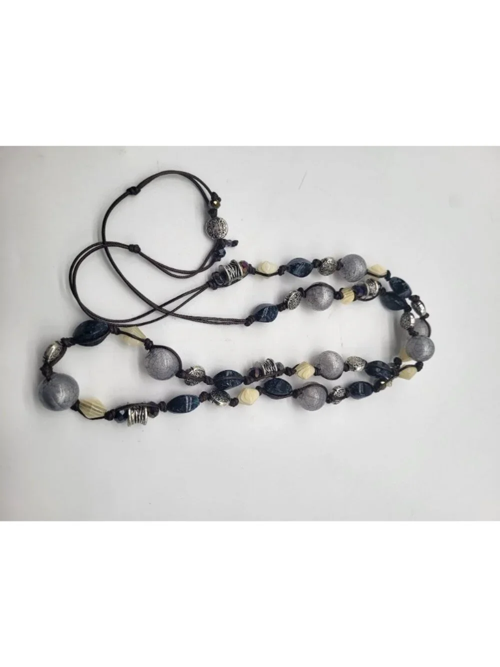 Premier Designs Chambray Necklace Adj Antique Silver Plated Glass Acrylic Beads - Picture 4 of 7